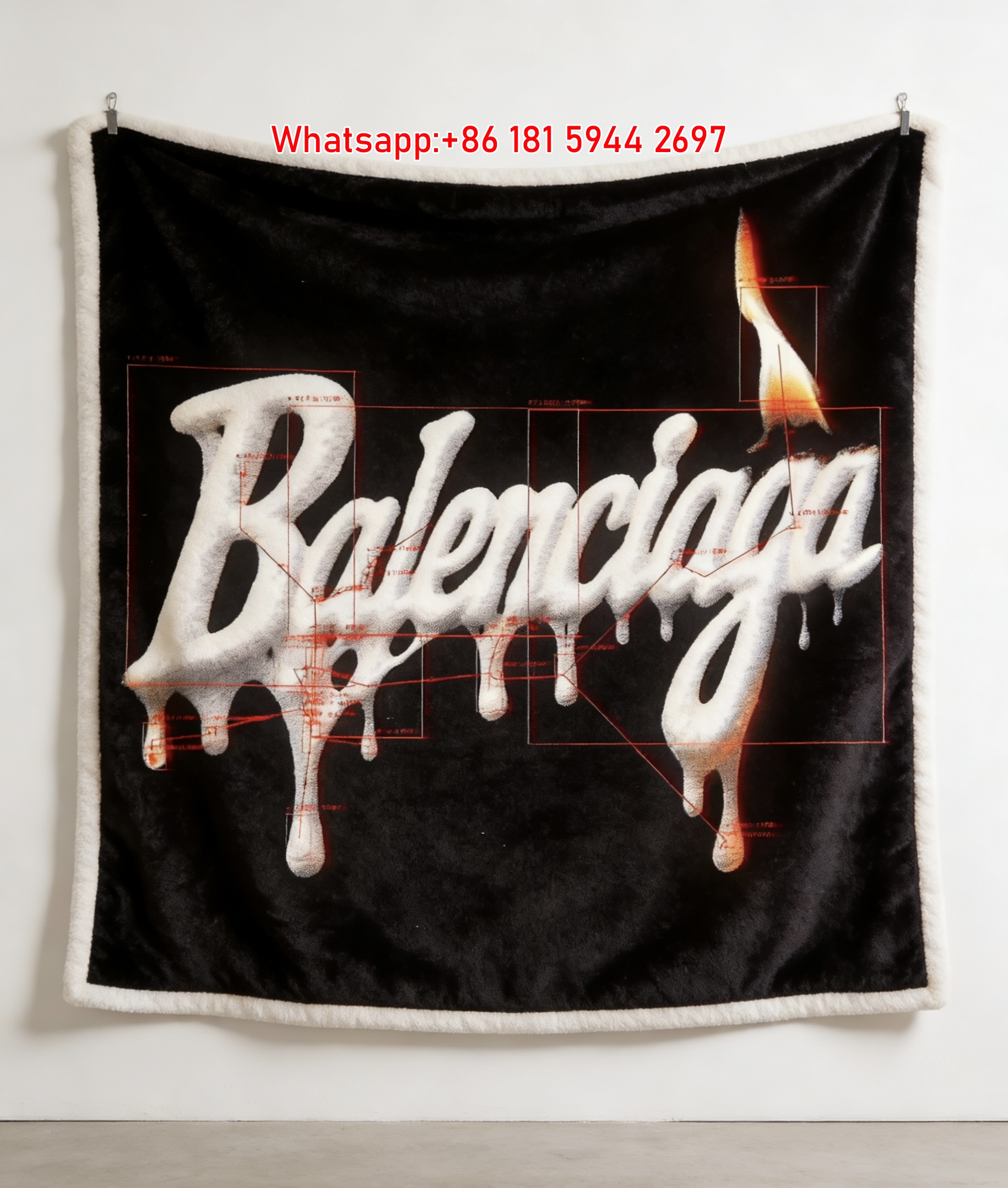 Balenciaga Dripping Flame Logo Flannel Throw Blanket for Sofa Couch Wall Decor BA114